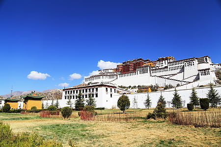 Istana Potala, Lhasa, Tibet, langit biru, majestic, khidmat, Buddhisme