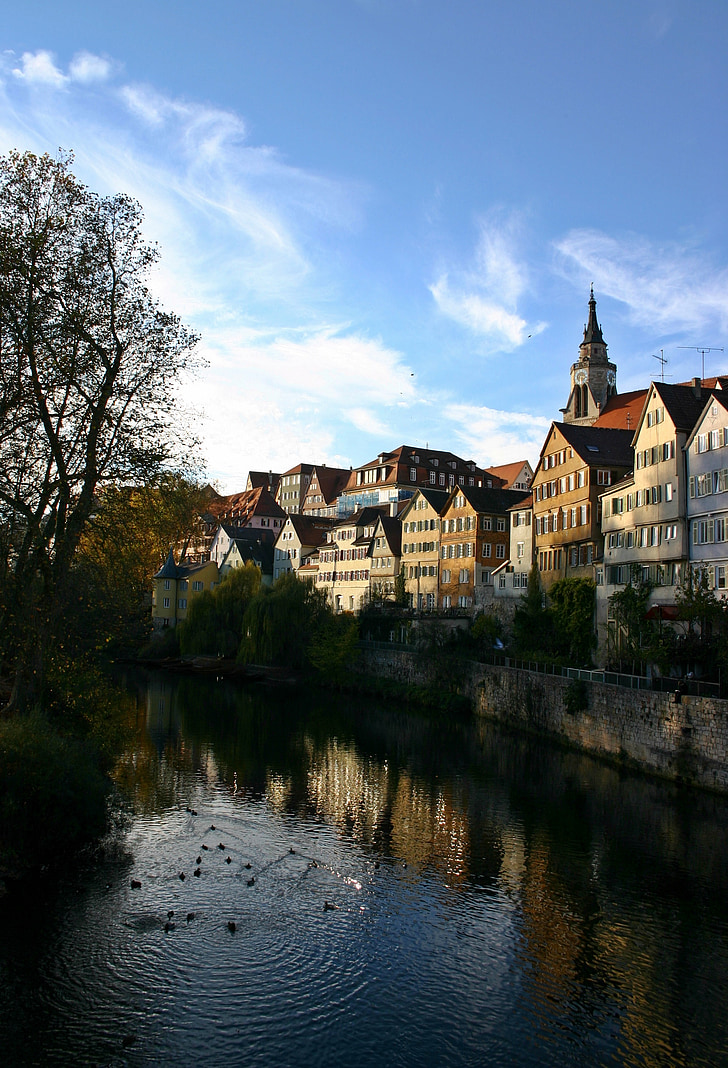 Tübingen, Старый город, Неккар, дома, Старый, Исторически, Архитектура