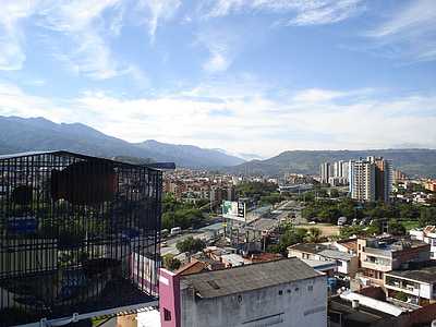 Colombia, panoramisch, berg, het platform, skyline, stad, stadsgezicht