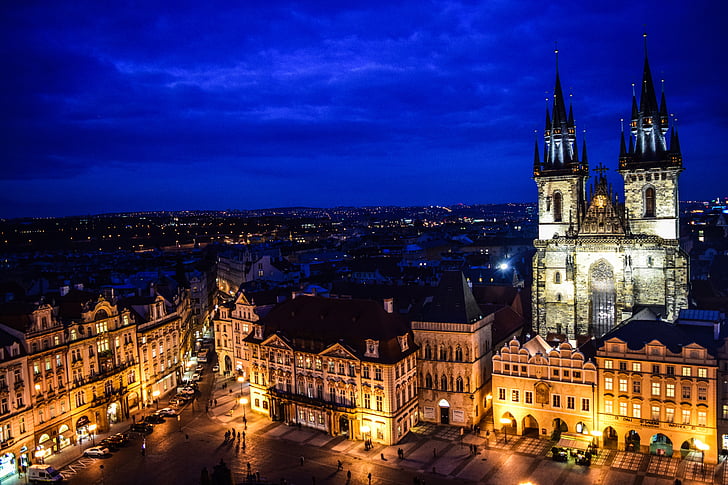 Пражский Град, Колокольня, Путешествие в Европу, Прага, Европа, Ночная точка зрения, путешествия