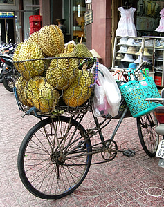 vaisių, Duonvaisiai, dviratis, dviračio krepšys, Vietnamas