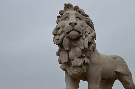 estatua de, León, cielo, gris, azul, Londres, Inglaterra