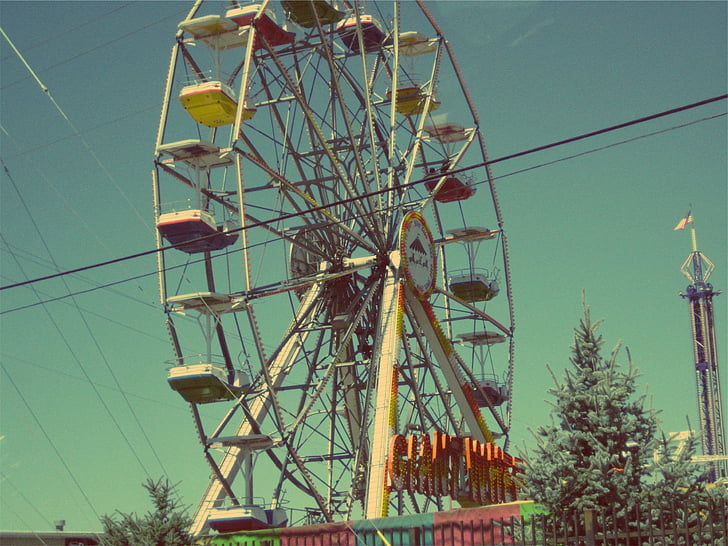 warna-warni, Ferris, roda, bianglala, adil, menyenangkan, Taman Hiburan