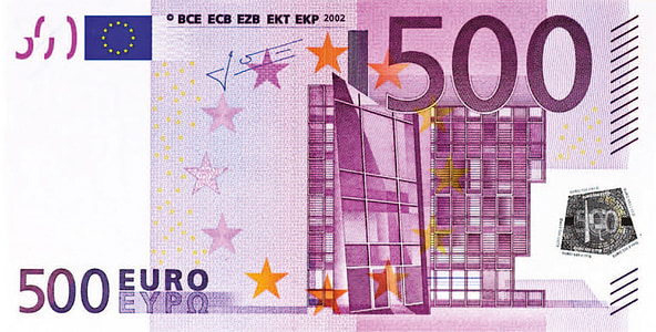 Banknot, 500 euro, pieniądze, Banknot, Waluta, Finanse, waluty papierowej