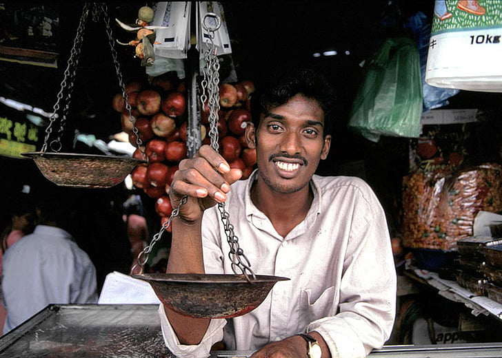 commerçant, vendeur, homme, personne, heureux, Sri lanka, Colombo