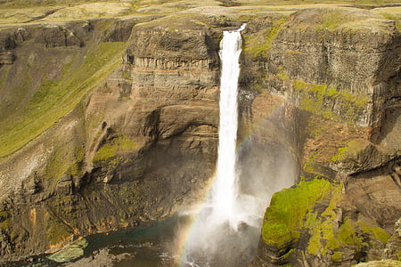 водопад, дъга, Исландия, scenics, движение, река, вода