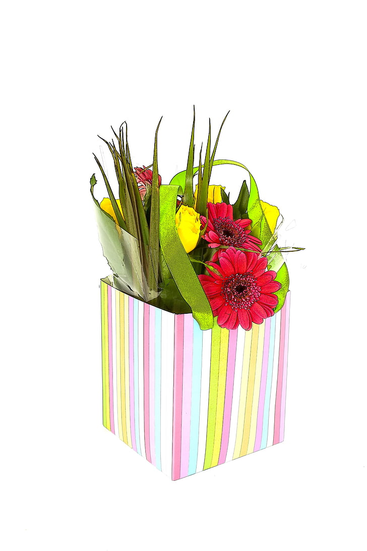 papier, boîte de, rayé, Stripes, fleur, fleurs, rouge
