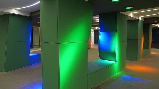 underpass, columns, color, lighting