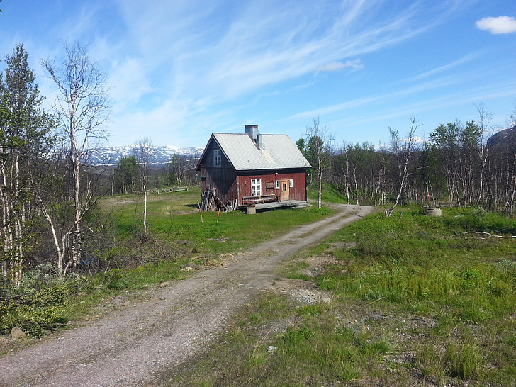 fjällstuga, musim panas, Norrland, Fells, Cottage, Himmel, biru