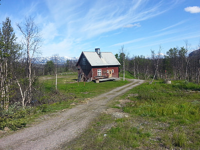 fjällstuga, mùa hè, Norrland, fells, Cottage, himmel, màu xanh