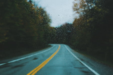 asphalt, blurred, road, water, window, wet, the way forward