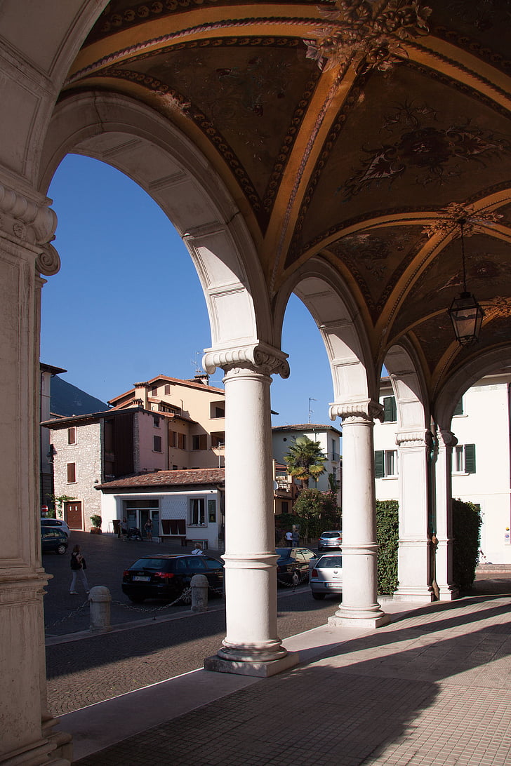 Loggia, Villa, arquitectura, Italia, pintura de la cubierta, aire libre, columnar
