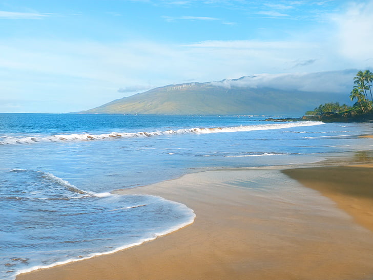 Kamaole beach, Hawaii, plage, océan Pacifique, océan, sable, Tropical