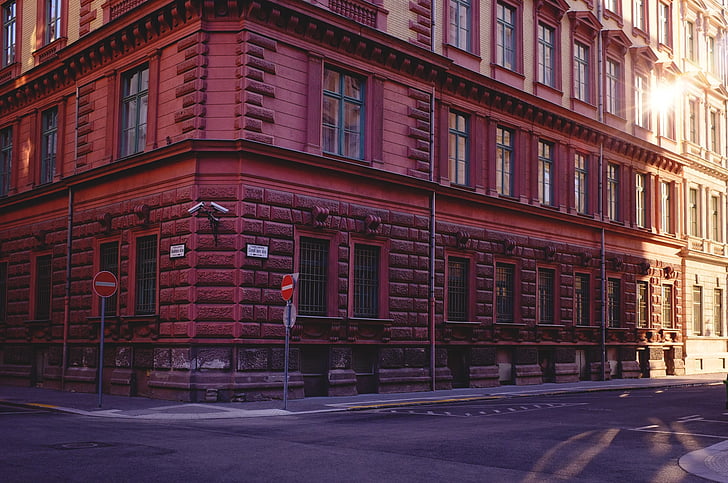 épület, utca, naplemente, Budapest