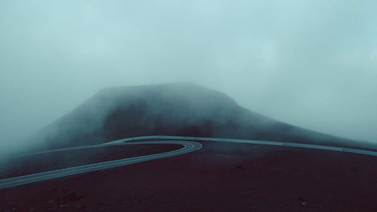 mountain, highland, fog, sky, landscape, nature, valley