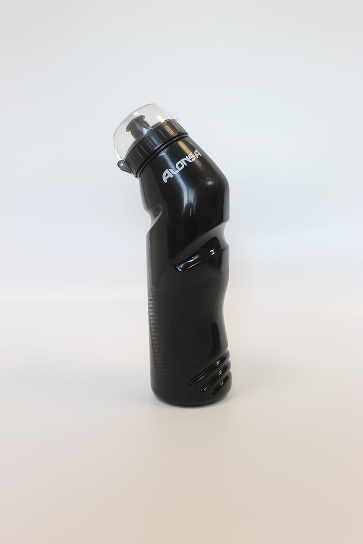 botella de los deportes, botella de plástico, botella negra