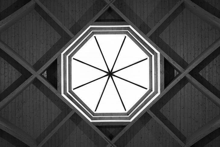 ceiling, art, roof, light, window, octagon, design