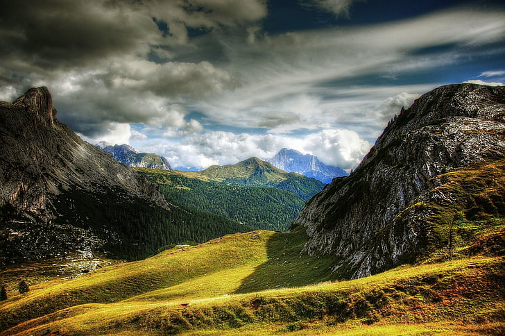 Passo valparola, Dolomites, Civetta, dağlar, Atmosferik, doğa, parlak