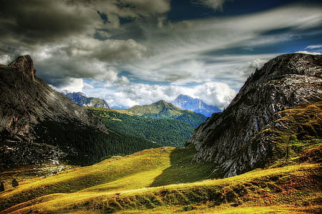Passo valparola, Dolomites, civetta, kalni, atmosfēras, daba, gaiša