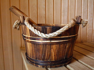 sauna, water bucket, trähink