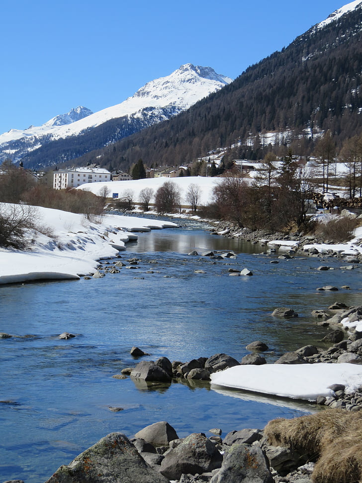 Schweiz, Engadin, Graubünden, Alpine, Panorama, Berge, Bach