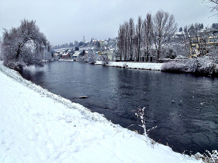 Limmat, riu, l'hivern, Zurich, corrent, blau, blanc