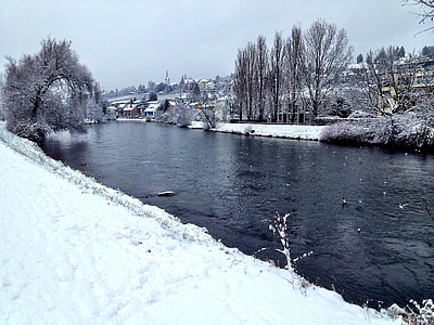 Limmat, rieka, zimné, Zurich, prúd, modrá, biela