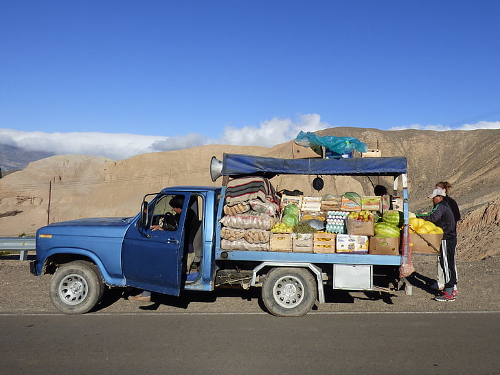 fruit, grocery, van, road, desert, food, shop