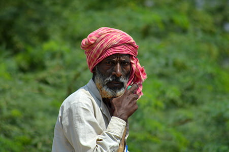 Villager, vell, gent del poble, l'Índia, a l'exterior, una persona, adult sènior