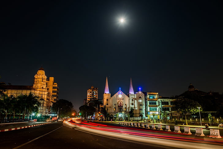Emmanuel, Batista, Igreja, Yangon, Myanmar, missionário americano, à noite