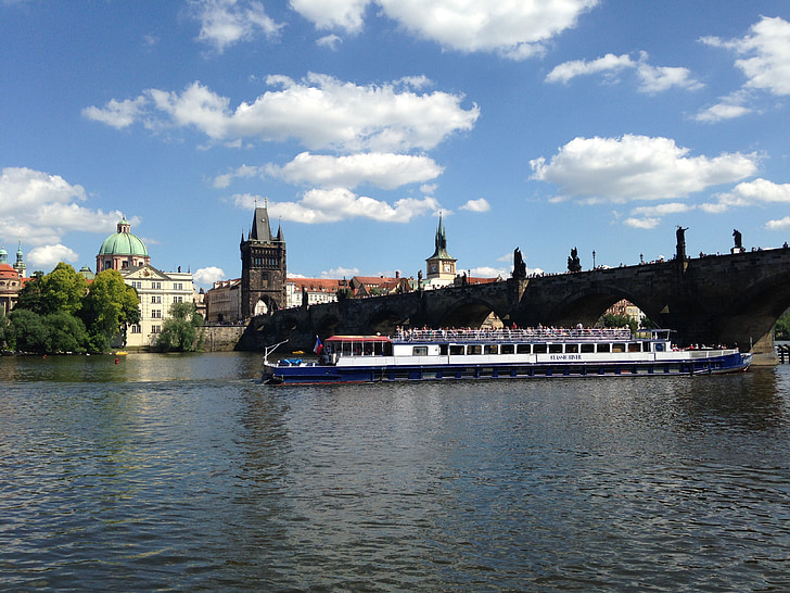vaixell de vapor, Praga, Vltava, riu, Pont de Carles, Pont