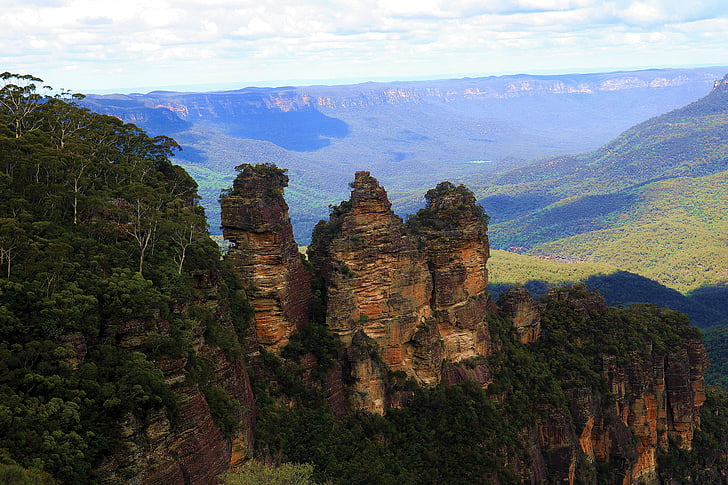 Austrália, floresta, três irmãs, rocha, paisagem, carro de cabo, natureza