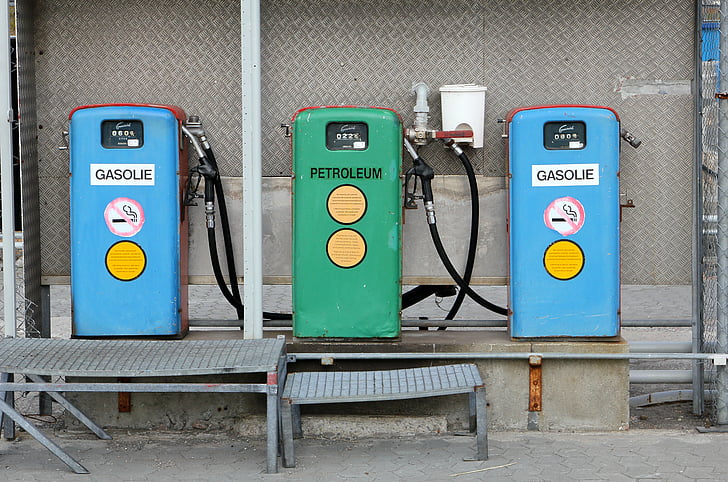 Mack, benzin, pumpe, tankstation