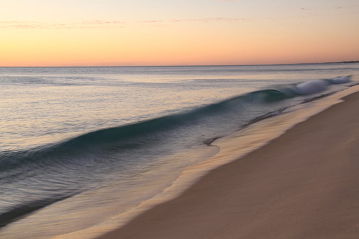 photo, ocean, brown, sand, sunset, scene, beach
