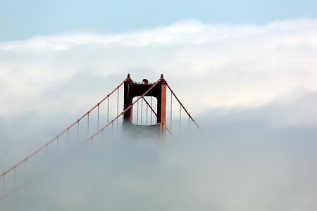 мост, Золотые ворота, туман, облака, Башня, Сан-Франциско, залив