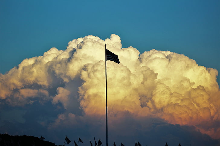 awan, tiang bendera, bendera, siluet, langit, bendera
