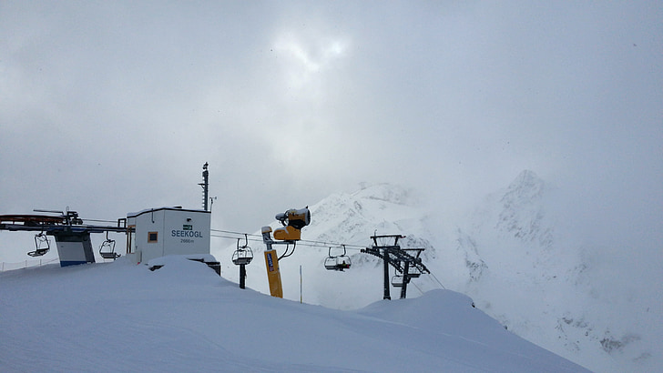 cable car, fog, ski lift, chairlift, skiing, winter sports, snow