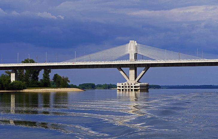 danube bridge, cable-stayed bridge, structural, impact protection, pylon, single carrier, romania