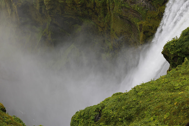 vodopád, krajina, pohled shora, Island