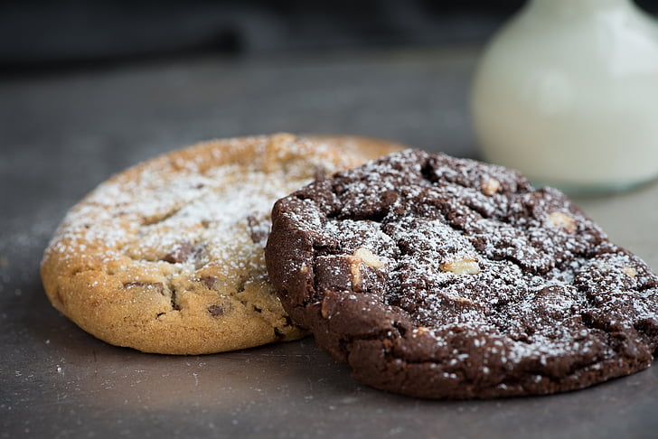 Cookies, deux, biscuit au chocolat, cookie de noix, cookie, alimentaire, biscuits aux brisures de chocolat