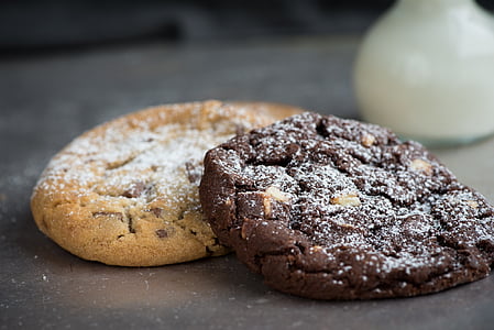 cookies, two, chocolate cookie, nut cookie, cookie, food, chocolate chip cookies
