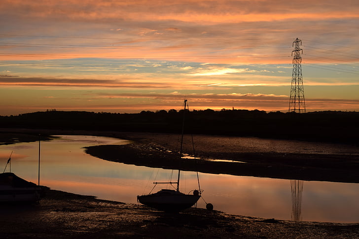sunset, boat, water, sea, sky, relax, environment