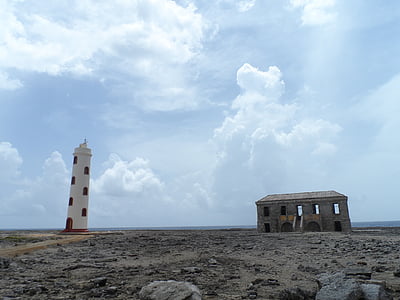 Lighthouse, Bonaire, forladt hus, ø, kyst