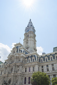 city hall, philadelphia, city, urban, sky, historic, tower