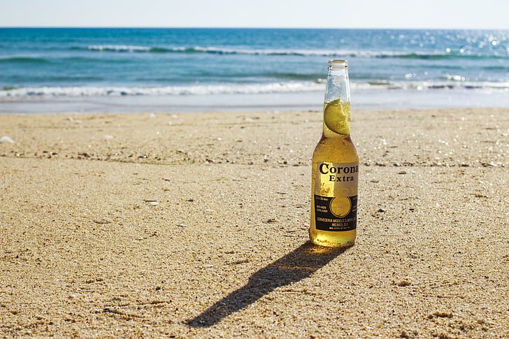 claro, corona, extra, cerveza, botella, orilla del mar, cerca de