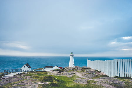 hvid, Lighthouse, i nærheden af, kroppen, vand, havet, Canada