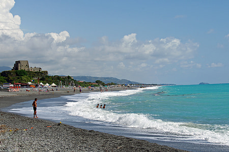 Scalea, Calabria, Italia, mare, spiaggia, paesaggio, orizzonte