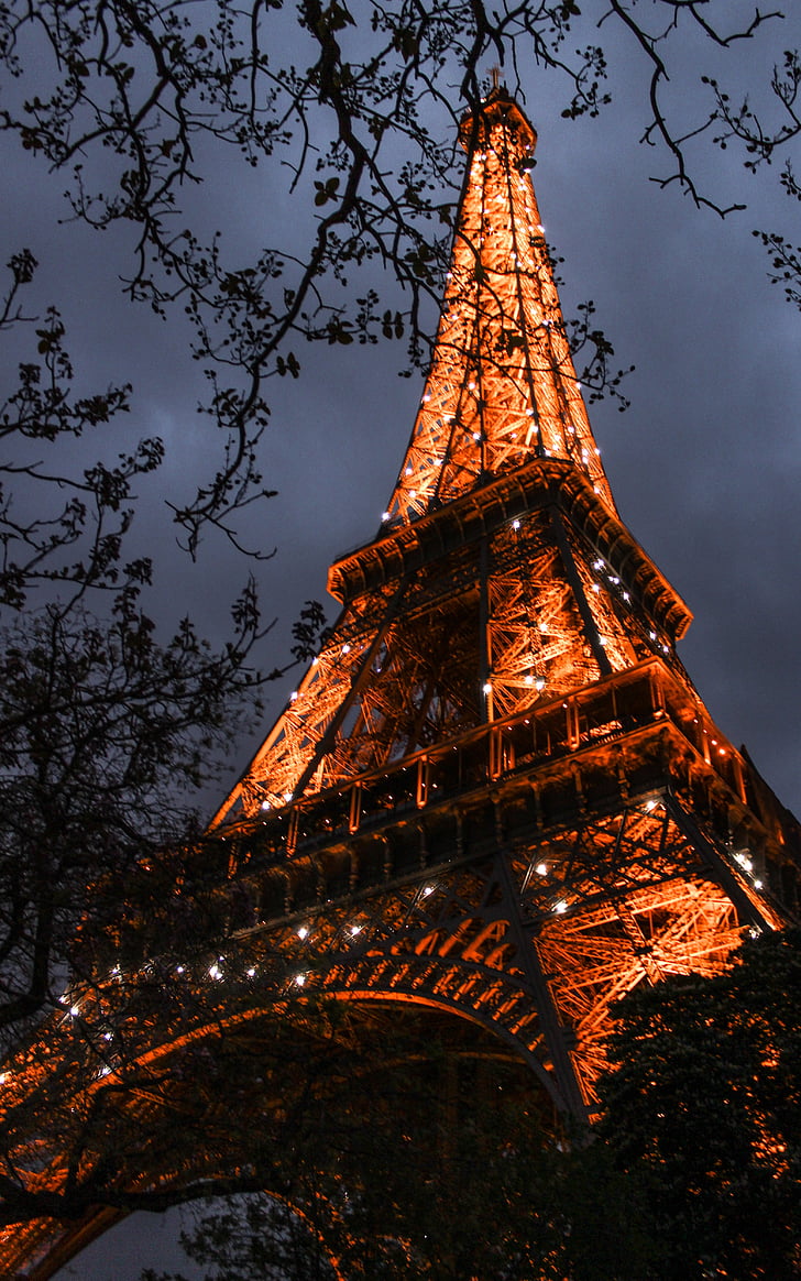natt, opplyst, Paris, Frankrike, belysning, lys, turisme