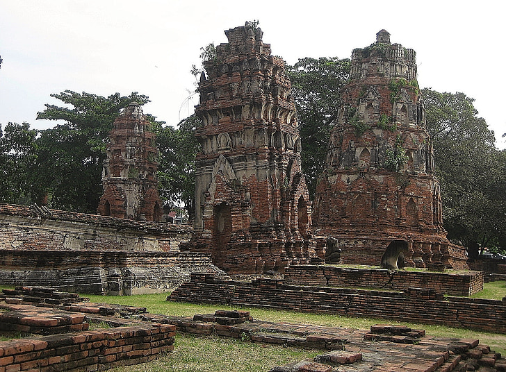 Wat mahathat, buddhistický, chrám, Ayutthaya, Thajsko