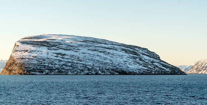 큰 바위, 노르웨이, 바다, 겨울, 눈, 자연, 조 경
